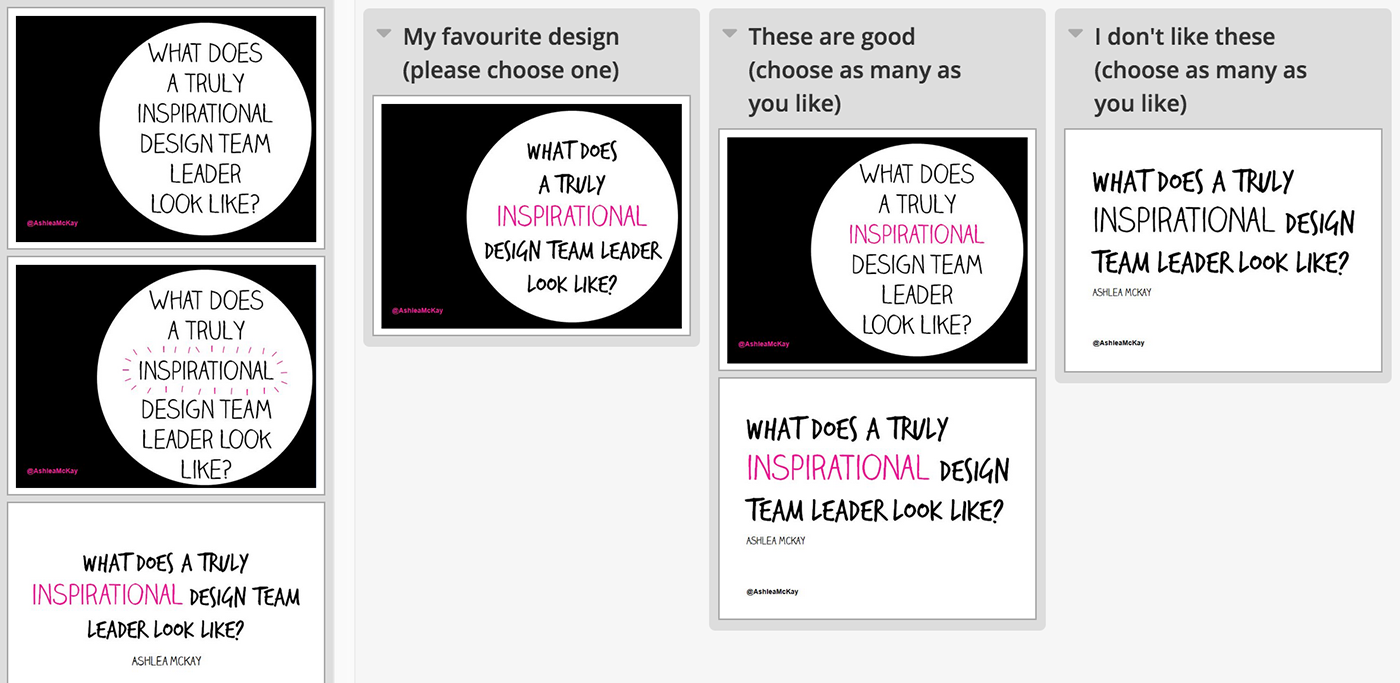 Example closed card sort for collecting design feedback