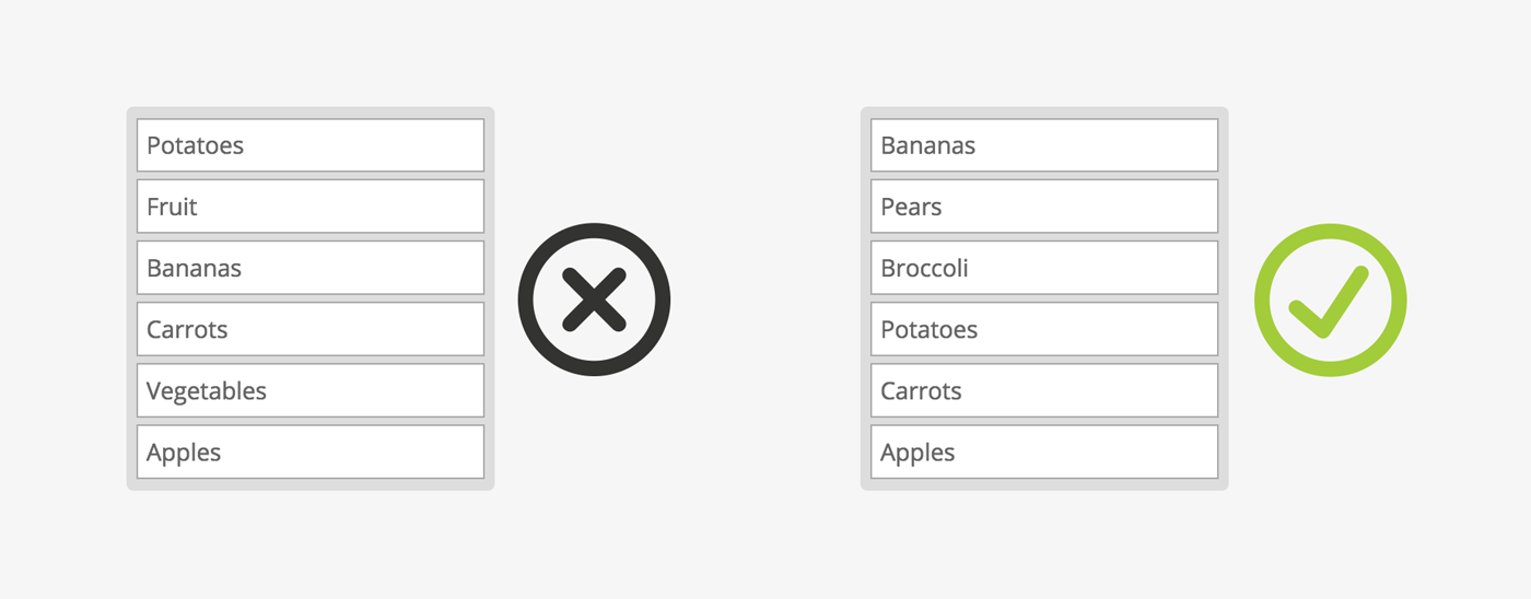 Example of good and bad conceptual level of cards