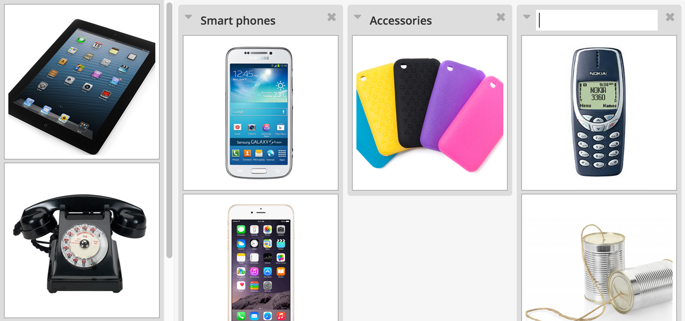 Example using an open image card sort for organising an online shop