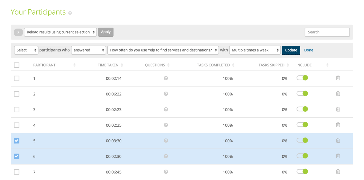 Results filter